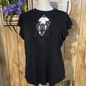 Sweet Rain Black Lace Detail Women's Blouse